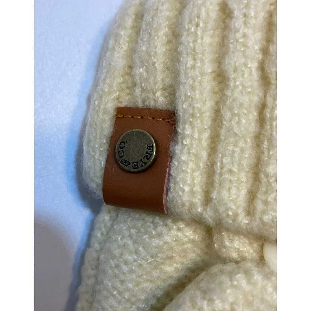 Frye & Co NWT Womens Butter Creamy Tan Cable Knit Pop Top Mitten Gloves-OSFM